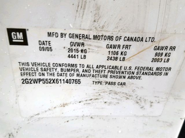 2G2WP552X61140765 - 2006 PONTIAC GRAND PRIX თეთრი ფოტო 10