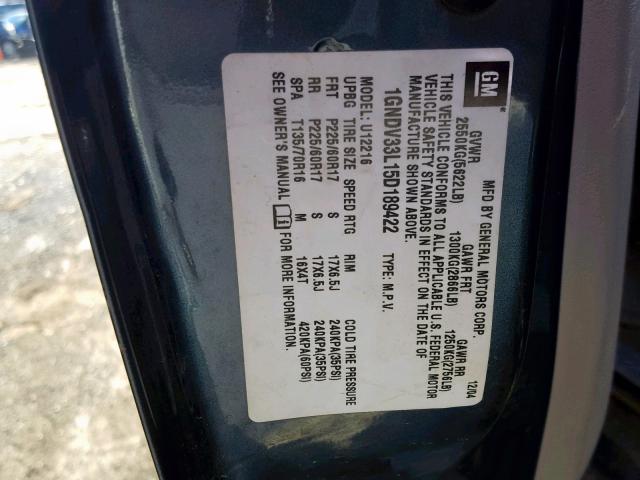 1GNDV33L15D189422 - 2005 CHEVROLET UPLANDER L 蓝色 照片 10