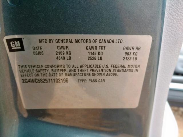 2G4WC582571102196 - 2007 BUICK LACROSSE C TEAL photo 10