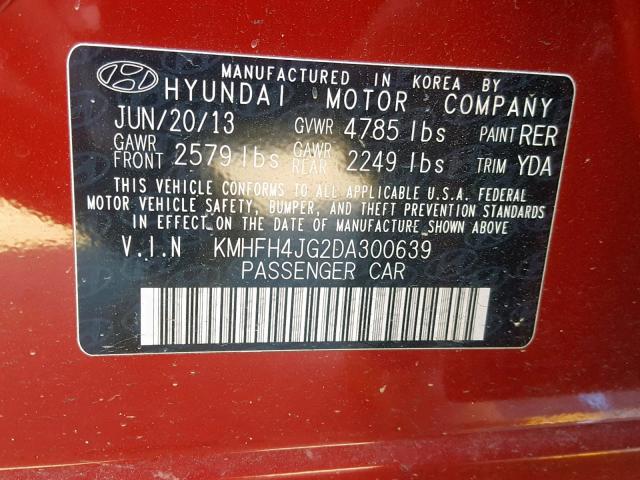 KMHFH4JG2DA300639 - 2013 HYUNDAI AZERA GLS BURGUNDY photo 10