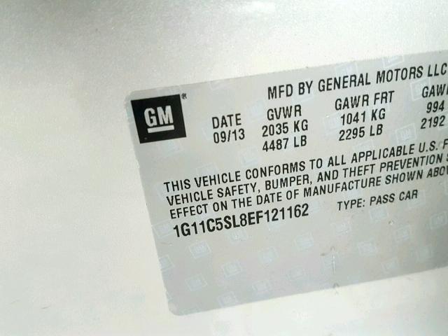 1G11C5SL8EF121162 - 2014 CHEVROLET MALIBU 1LT SILVER photo 10