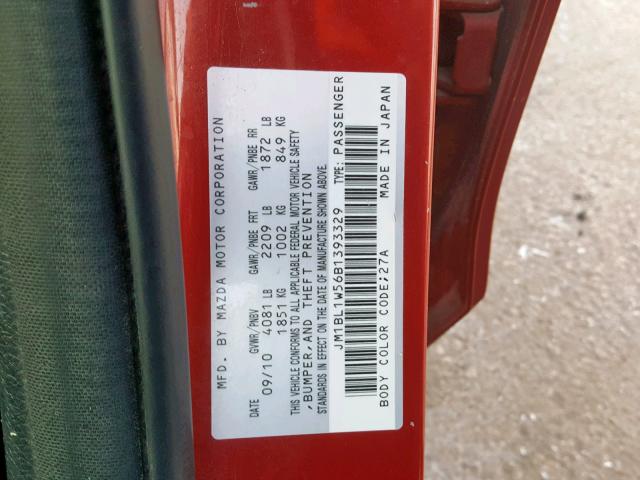 JM1BL1W56B1393329 - 2011 MAZDA 3 S RED photo 10