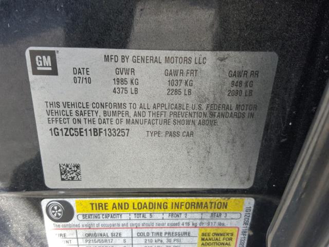 1G1ZC5E11BF133257 - 2011 CHEVROLET MALIBU 1LT BLACK photo 10