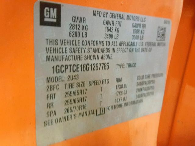 1GCPTCE16G1267785 - 2016 CHEVROLET COLORADO L ORANGE photo 10