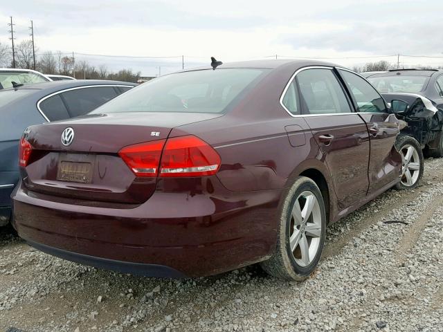 1VWBH7A37DC111682 - 2013 VOLKSWAGEN PASSAT SE BURGUNDY photo 4