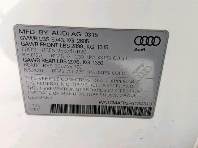 WA1CMAFP2FA124313 - 2015 AUDI Q5 TDI WHITE photo 10