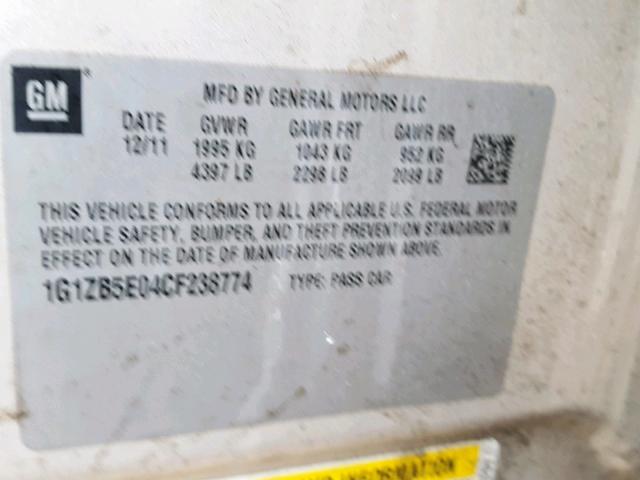 1G1ZB5E04CF238774 - 2012 CHEVROLET MALIBU LS ბეჟი ფოტო 10