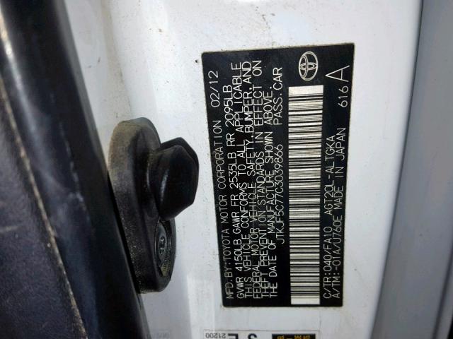 JTKJF5C77C3039866 - 2012 TOYOTA SCION TC Ağ foto 10