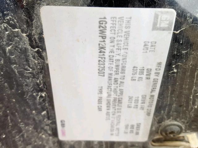 1G2WP12K41F237507 - 2001 PONTIAC GRAND PRIX BLUE photo 10