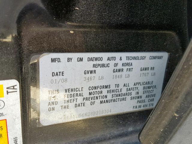 KL1TD56628B218104 - 2008 CHEVROLET AVEO BASE Qara foto 10