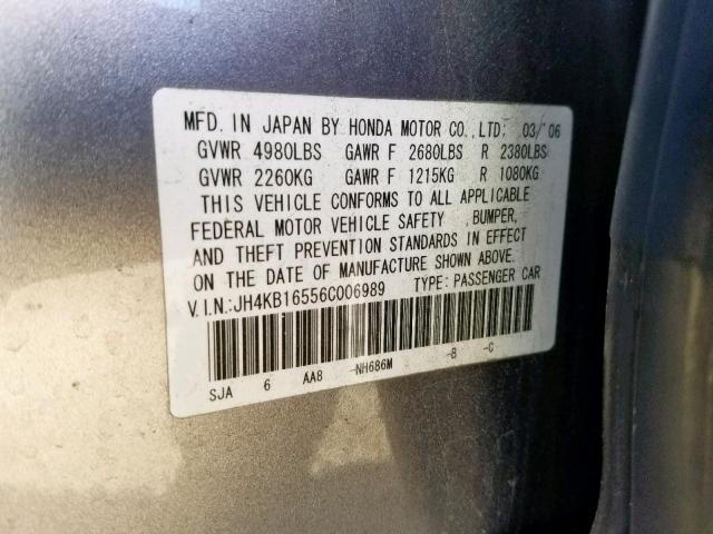 JH4KB16556C006989 - 2006 ACURA RL GRAY photo 10