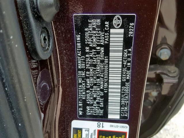 4T1BK1EBXDU067881 - 2013 TOYOTA AVALON BAS BURGUNDY photo 10