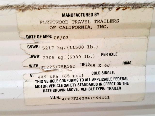 4CE7F262041594441 - 2004 GEAR TRAILER WHITE photo 10