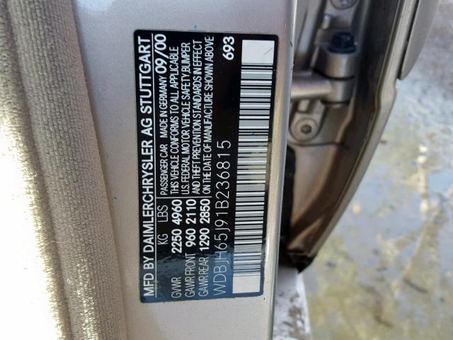 WDBJH65J91B236815 - 2001 MERCEDES-BENZ E 320 GOLD photo 10