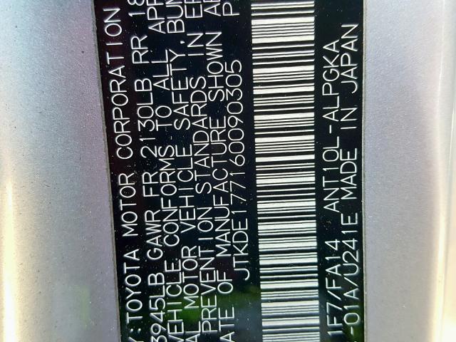 JTKDE177160090305 - 2006 TOYOTA SCION TC 银色 照片 10