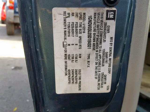 1GNDV03L05D184601 - 2005 CHEVROLET UPLANDER BLUE photo 10