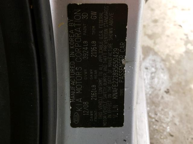 KNAFE221895650429 - 2009 KIA SPECTRA EX SILVER photo 10