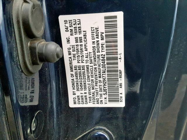 5J6YH2H77AL004842 - 2010 HONDA ELEMENT EX BLUE photo 10