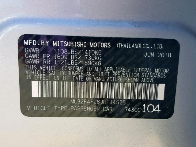 ML32F4FJ8JHF14525 - 2018 MITSUBISHI MIRAGE G4 SILVER photo 10