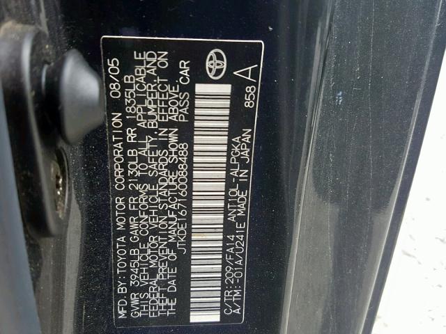 JTKDE167160088488 - 2006 TOYOTA SCION TC BLACK photo 10