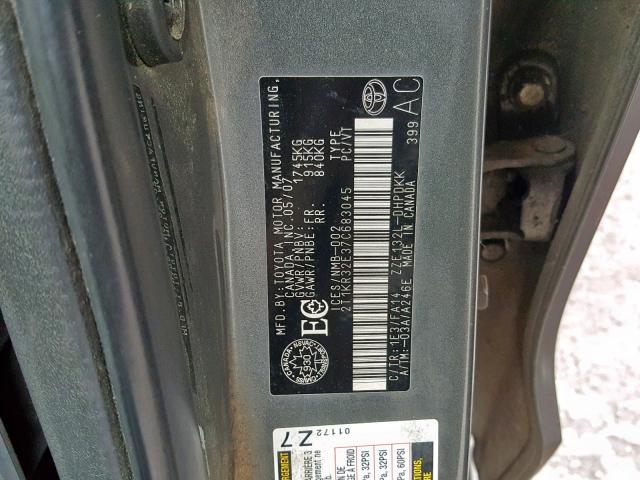 2T1KR32E37C683045 - 2007 TOYOTA COROLLA MA GRAY photo 10