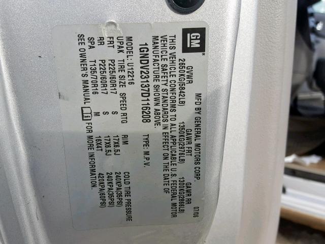 1GNDV23137D116208 - 2007 CHEVROLET UPLANDER L ვერცხლისფერი ფოტო 10