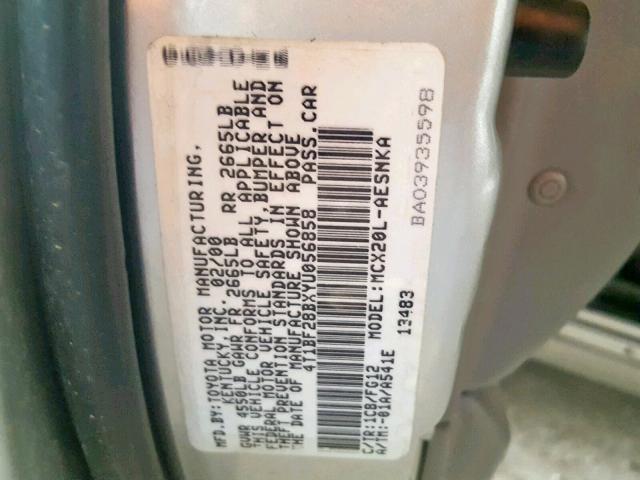 4T1BF28BXYU056858 - 2000 TOYOTA AVALON XL GRAY photo 10