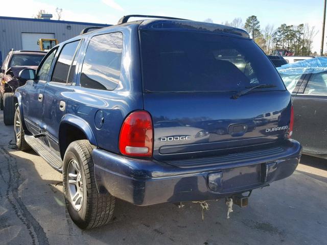 1B4HS48NX2F203222 - 2002 DODGE DURANGO SL BLUE photo 3