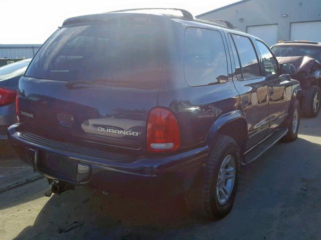 1B4HS48NX2F203222 - 2002 DODGE DURANGO SL BLUE photo 4