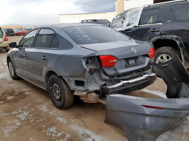 3VW2K7AJ7EM331517 - 2014 VOLKSWAGEN JETTA BASE GRAY photo 3