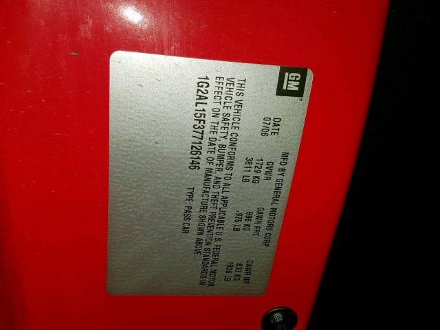 1G2AL15F377126146 - 2007 PONTIAC G5 RED photo 10