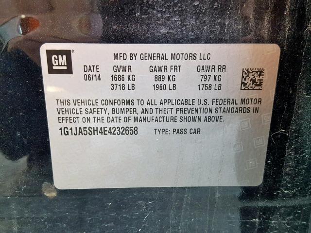 1G1JA5SH4E4232658 - 2014 CHEVROLET SONIC LS BLACK photo 10