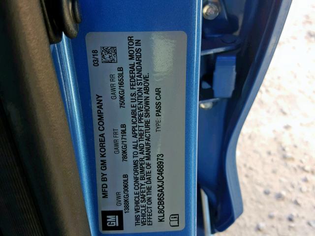 KL8CB6SAXJC468973 - 2018 CHEVROLET SPARK LS BLUE photo 10