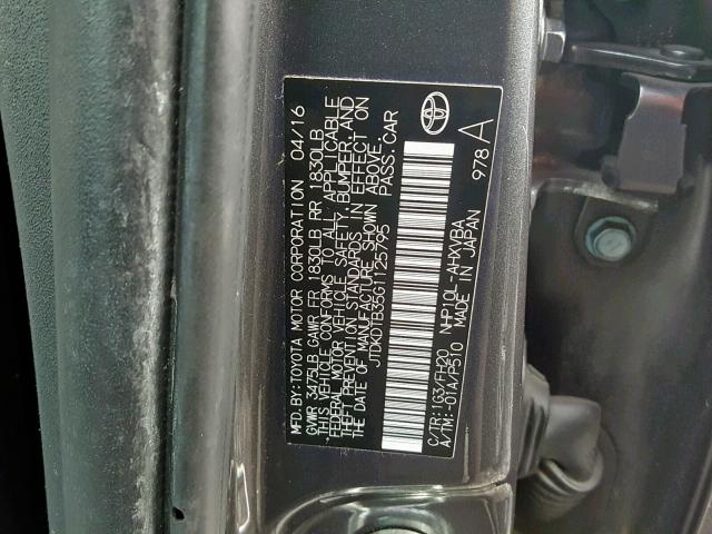 JTDKDTB35G1125795 - 2016 TOYOTA PRIUS C GRAY photo 10