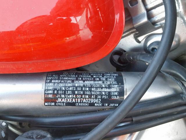 JKAEXEA187A029962 - 2007 KAWASAKI EX650 A Qırmızı foto 10