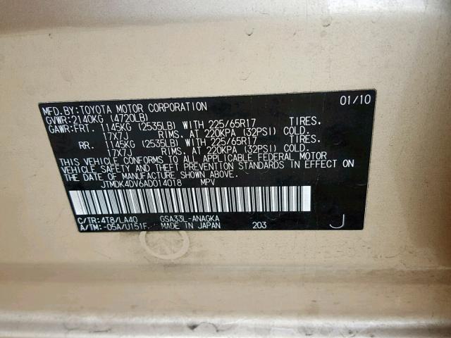 JTMDK4DV6AD014018 - 2010 TOYOTA RAV4 LIMIT GOLD photo 10