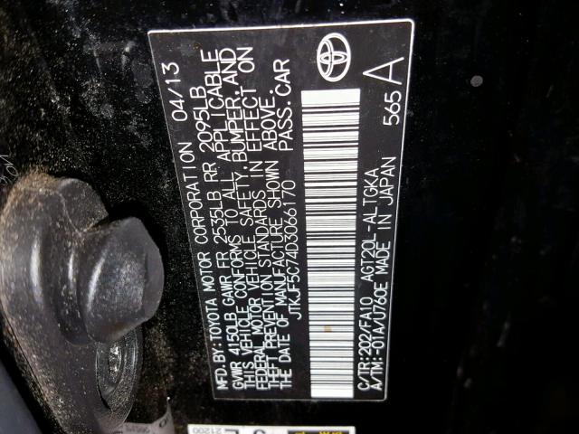 JTKJF5C74D3066170 - 2013 TOYOTA SCION TC 黑色 照片 10