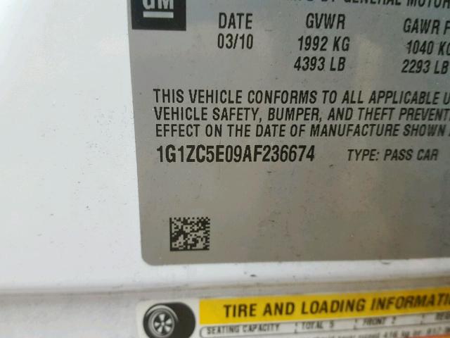 1G1ZC5E09AF236674 - 2010 CHEVROLET MALIBU 1LT WHITE photo 10