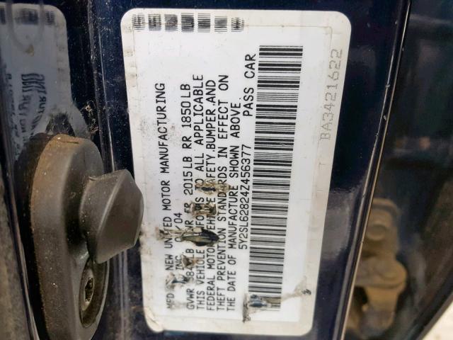 5Y2SL62824Z456377 - 2004 PONTIAC VIBE BLUE photo 10