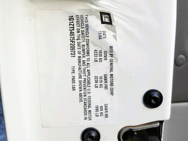 1G1ZT54875F209731 - 2005 CHEVROLET MALIBU LS 白色 照片 10