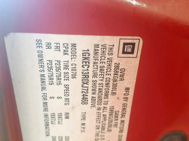 1GKEC13R0XJ724468 - 1999 GMC YUKON RED photo 10