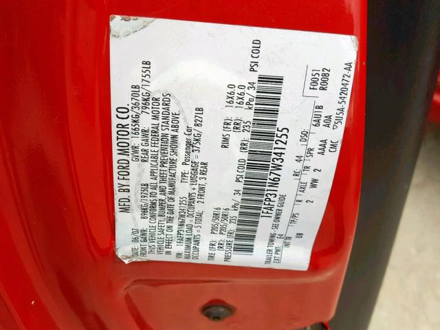 1FAFP31N67W341255 - 2007 FORD FOCUS ZX3 RED photo 10
