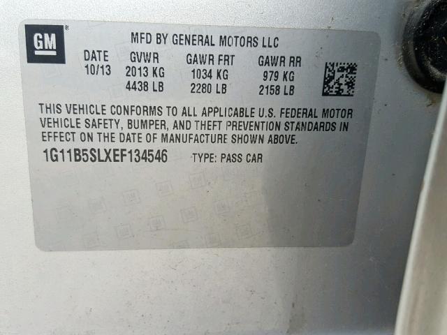 1G11B5SLXEF134546 - 2014 CHEVROLET MALIBU LS 灰色 照片 10