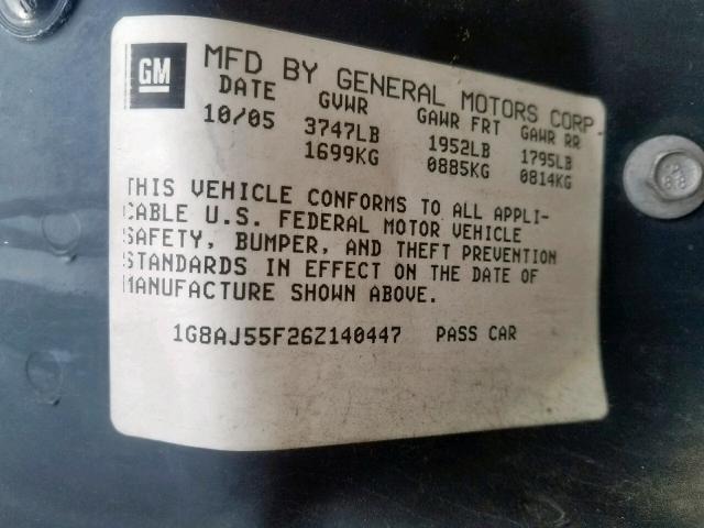 1G8AJ55F26Z140447 - 2006 SATURN ION LEVEL SILVER photo 10