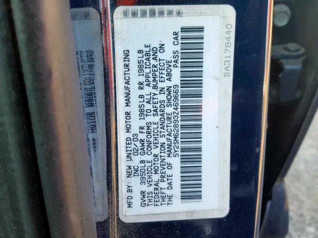 5Y2SM62893Z469669 - 2003 PONTIAC VIBE BLUE photo 10