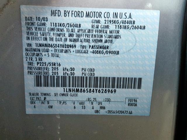 1LNHM86S84Y628969 - 2004 LINCOLN LS SILVER photo 10