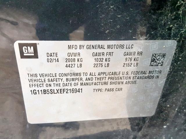 1G11B5SLXEF216941 - 2014 CHEVROLET MALIBU LS 黑色 照片 10