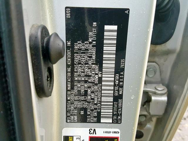 4T3ZK11A49U015415 - 2009 TOYOTA VENZA BASE SILVER photo 10