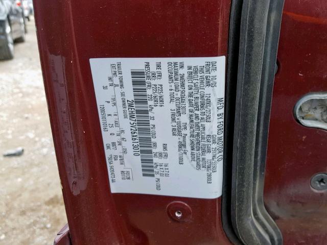 2MEHM75V26X613010 - 2006 MERCURY GRAND MARQ MAROON photo 10