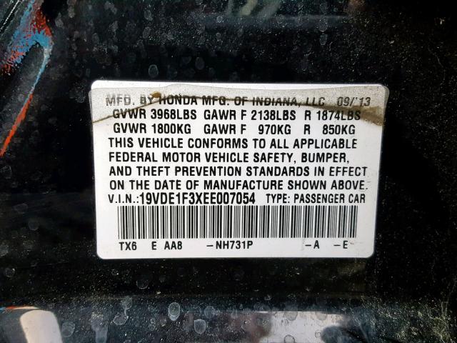 19VDE1F3XEE007054 - 2014 ACURA ILX 20 BLACK photo 10